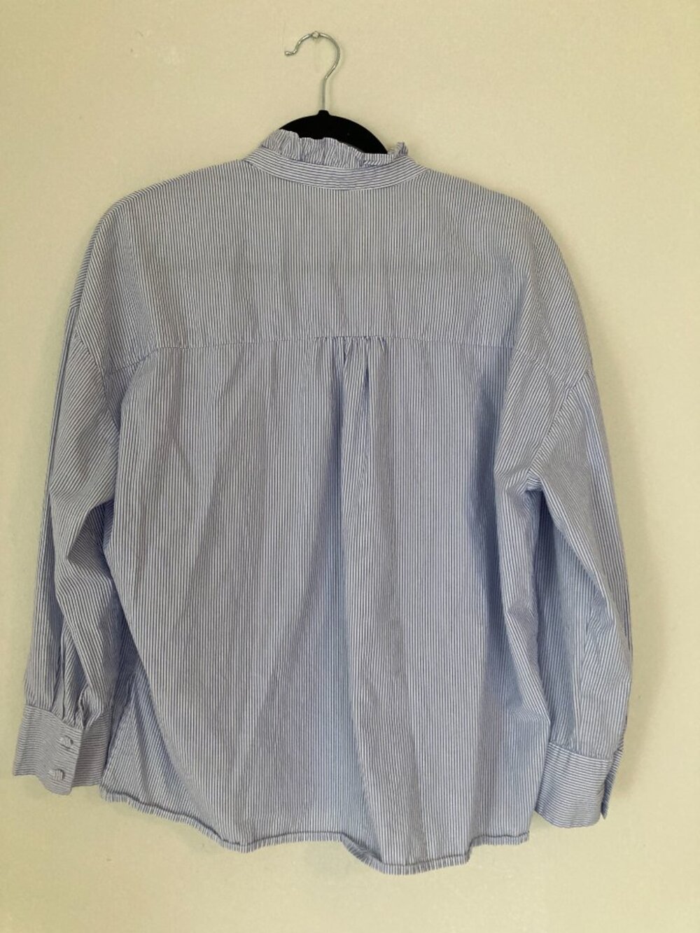 Mango Striped Button Up Blouse, Ruffle Detail, Oversize S - Picture 3 of 5